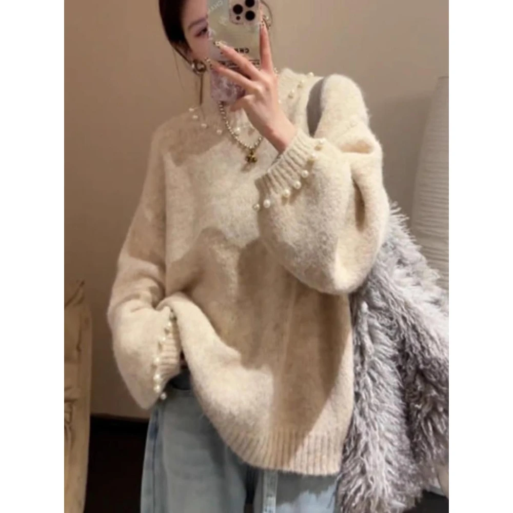 慵懒风高级感圆领套头毛衣女2025秋冬新款宽松软糯百搭针织衫上衣