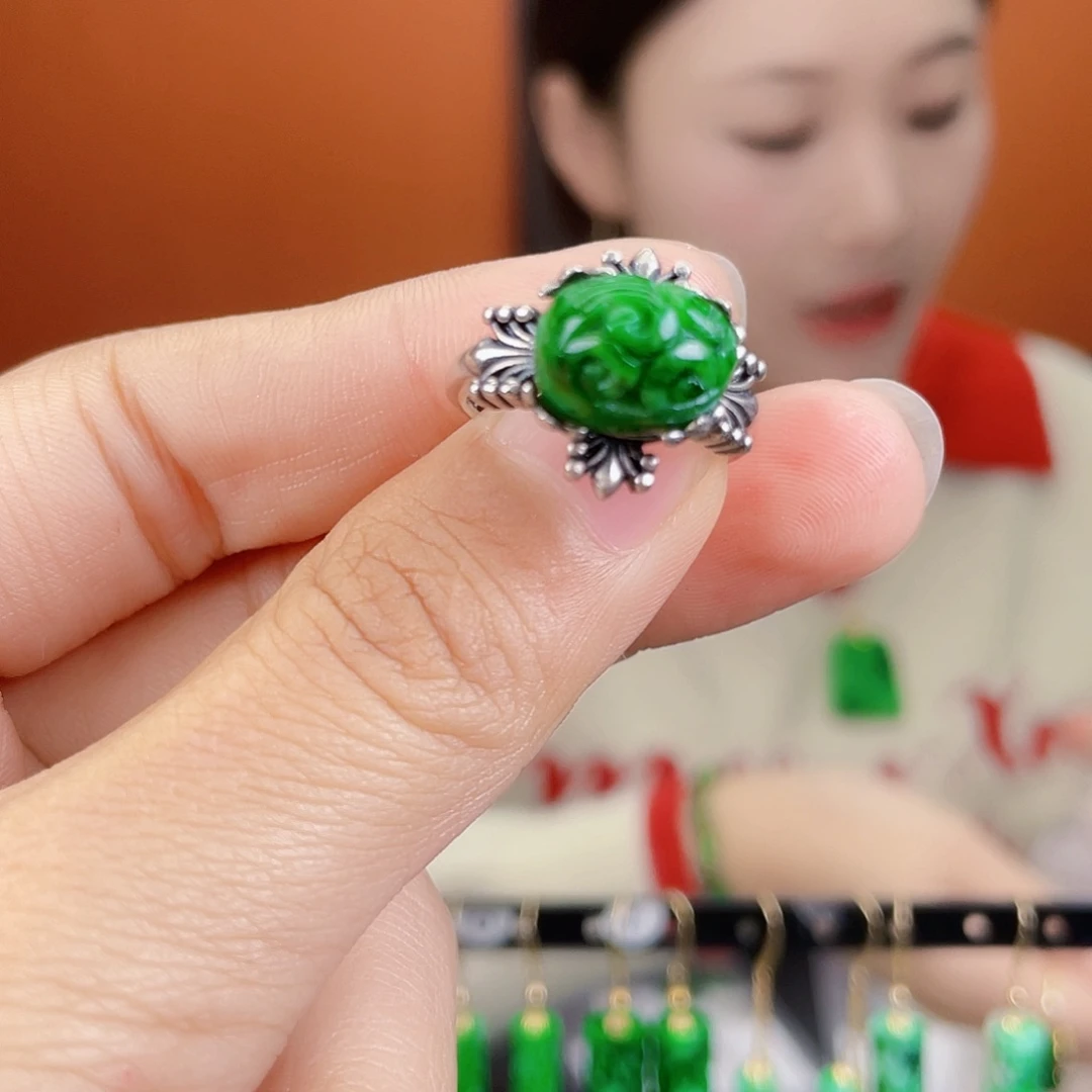 翡翠银S925镶嵌耳饰