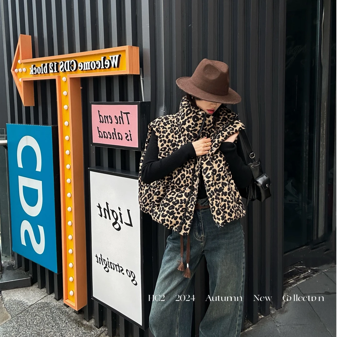 欧货轻奢豹纹洋气白鸭绒羽绒服马甲253091