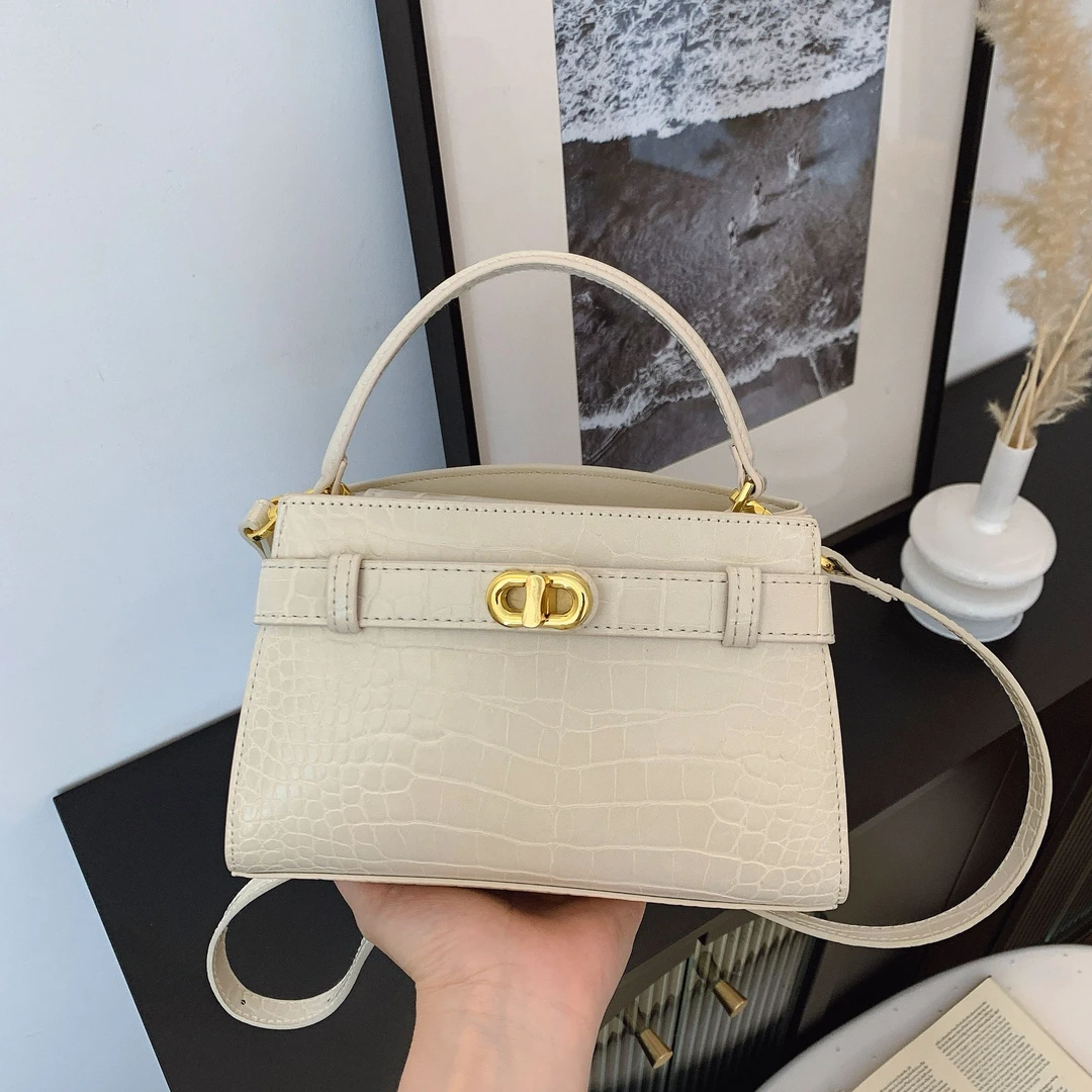 KL包包女高级感鳄鱼纹锁扣小方包2025年春夏新款手提包通勤斜挎包