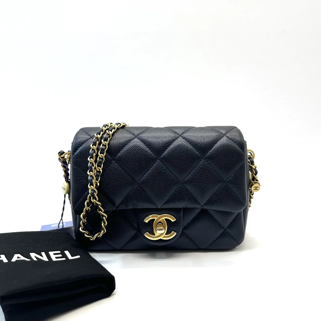 95新 Chanel/香奈儿 98新 21k 幻彩黑荔枝皮子弹头方胖子链条包