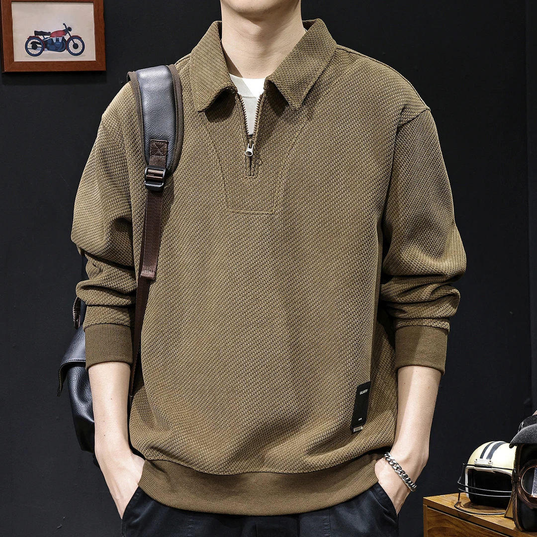 法国Cebrodz欧棉绒针织翻领男卫衣2025新款秋季宽松大码休闲卫衣