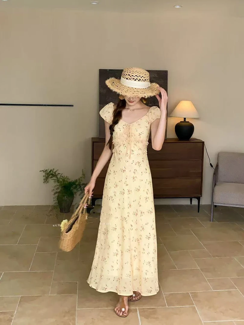 【NO退NO换】韩系气质高级感碎花系带连衣裙6899