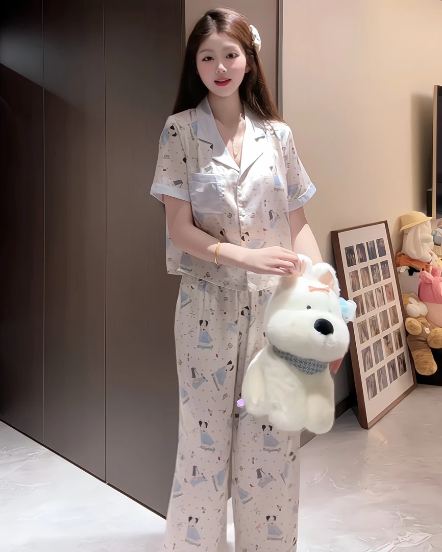 （汽泡水）夏季可爱气质清爽凉感短装睡衣女透气家居服套装可外穿