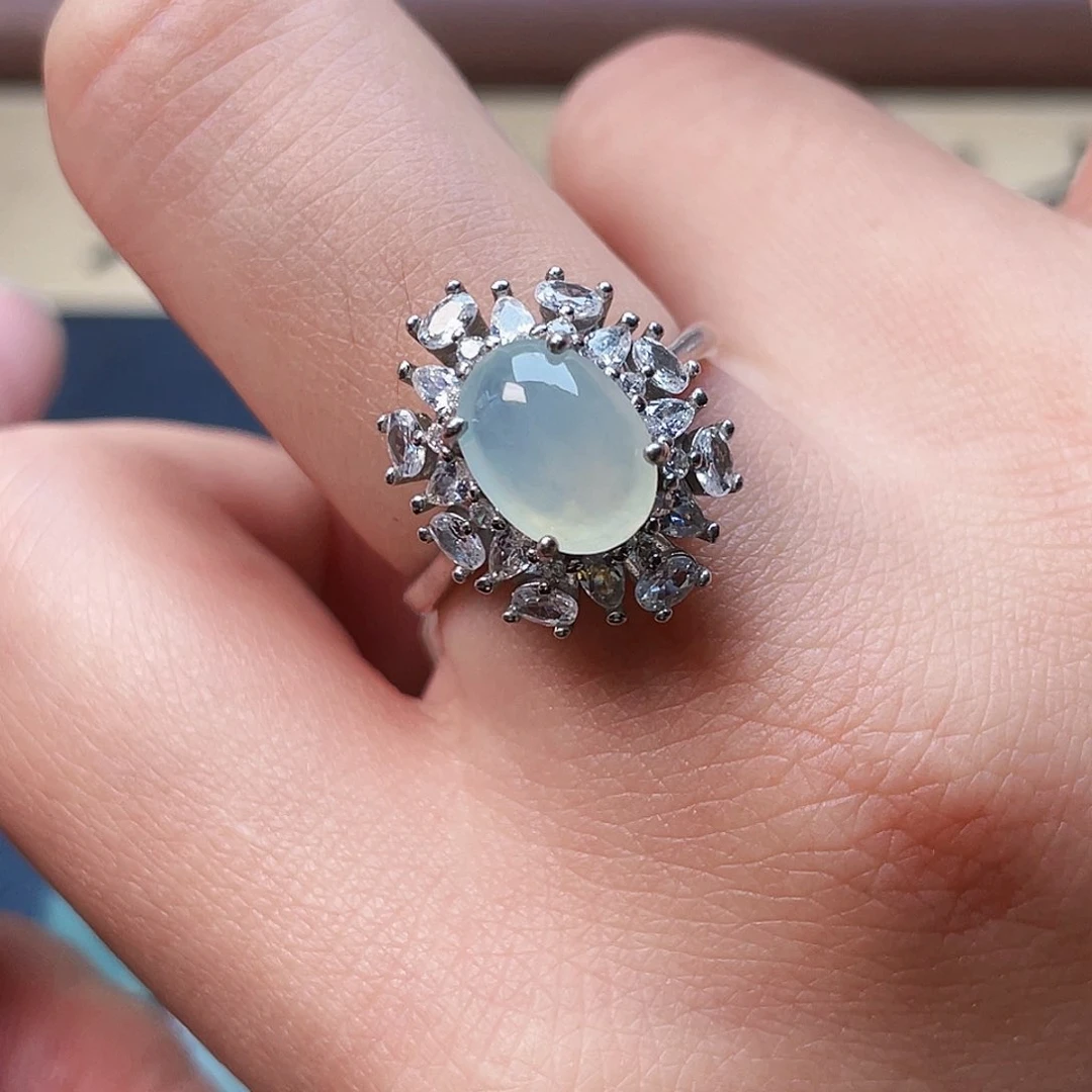 翡翠戒指银S925镶嵌戒指