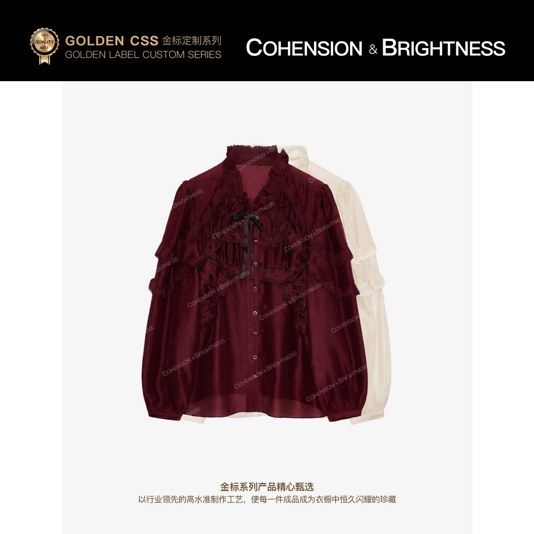 凝慧【书香茶会】法式荷叶边泡泡袖蝴蝶结优雅气质上衣衬衫CS258