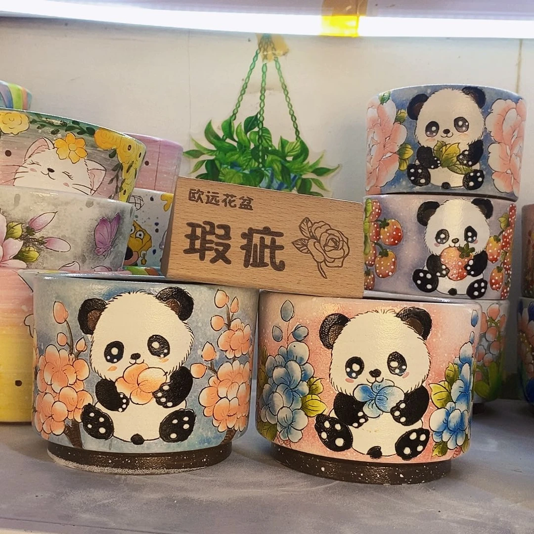紫砂花盆红陶手绘花盆