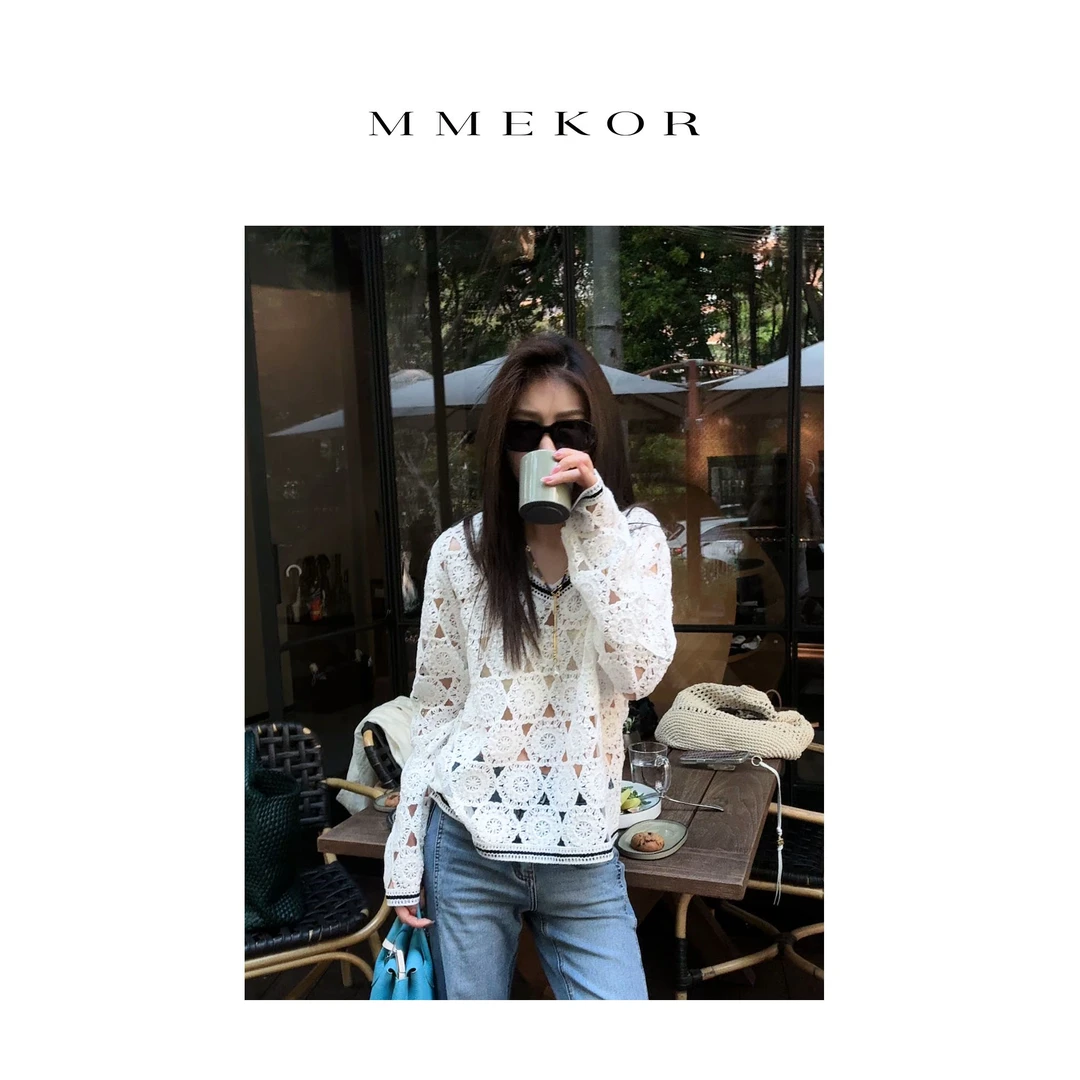 MMEKOR“摩洛织花”针织衫 2025新款千金玛德琳素雅上衣 89620