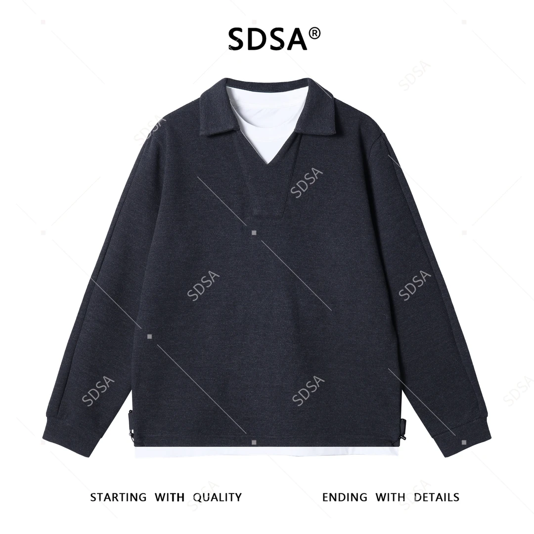 SDSA男士秋冬新款痞帅男装潮牌拼接翻领假两件卫衣百搭时尚上衣