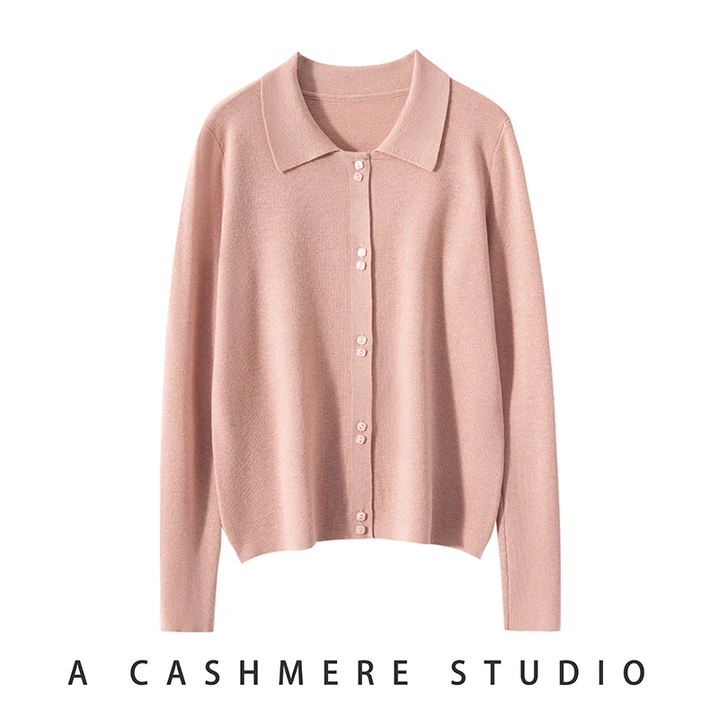 薄款polo领羊毛针织开衫上衣女春秋宽松长袖短款外穿毛衣开衫外搭