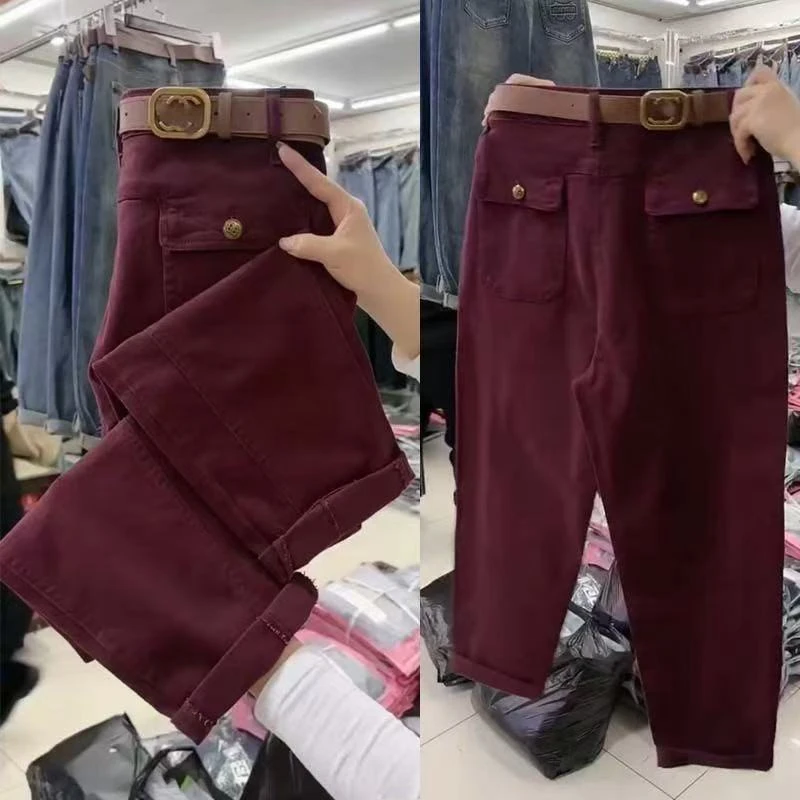 2025工装裤春秋新款九分哈伦裤宽松显瘦韩版高腰裤潮流纯色休闲裤