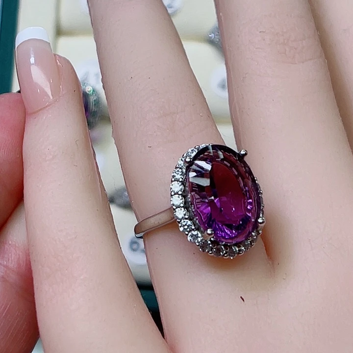 紫晶紫水晶戒指银S925镶嵌阿*