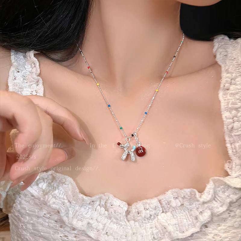 铜合金项链 彩色m豆气球狗锁骨链女多巴胺可爱个性毛衣链配饰9782