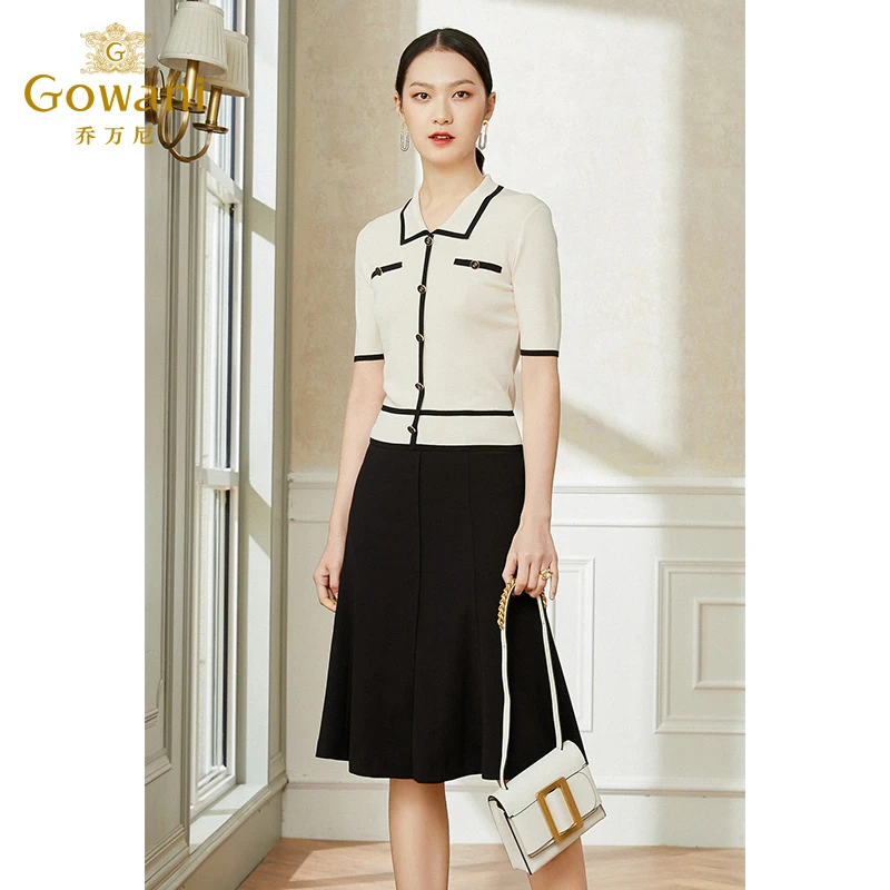 乔万尼薄款小香风设计感早秋装针织衫polo领夏款短袖上衣EI2M822