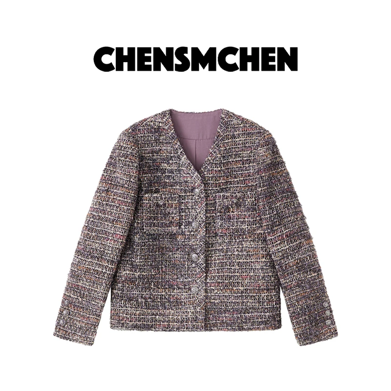 CHENSMCHEN 经典编织千鸟格小香外套女春季百搭显瘦上衣CSW2015TT