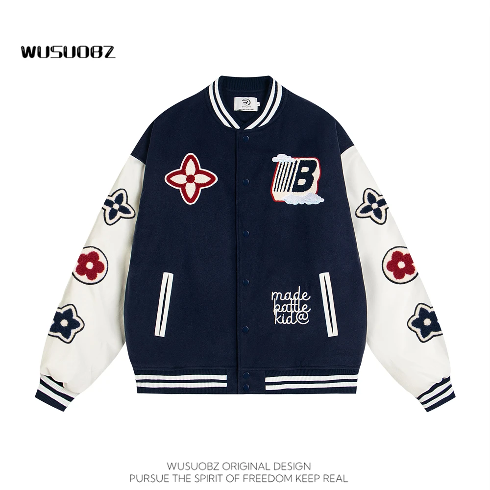 WUSUOBZ美式重工字母刺绣夹克外套男女2025新款情侣宽松棒球服ins