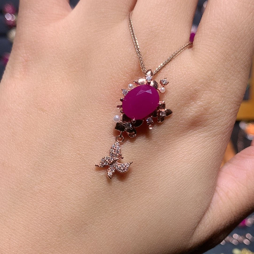 银S925镶嵌红宝石吊坠(赠链)