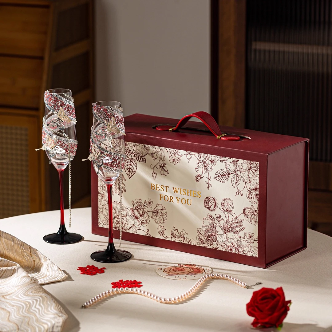 婚礼香槟杯新婚礼物轻奢高档敬酒杯diy法式高脚杯酒杯一对送新人