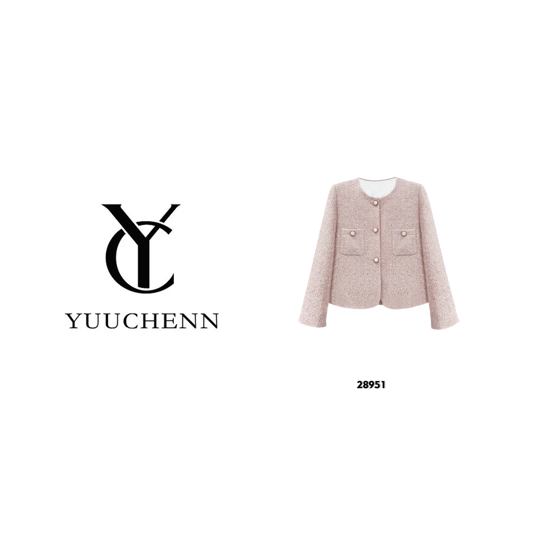 YUUCHENN  新款时尚气质百搭粉色减龄小香风外套通勤时尚28951-1