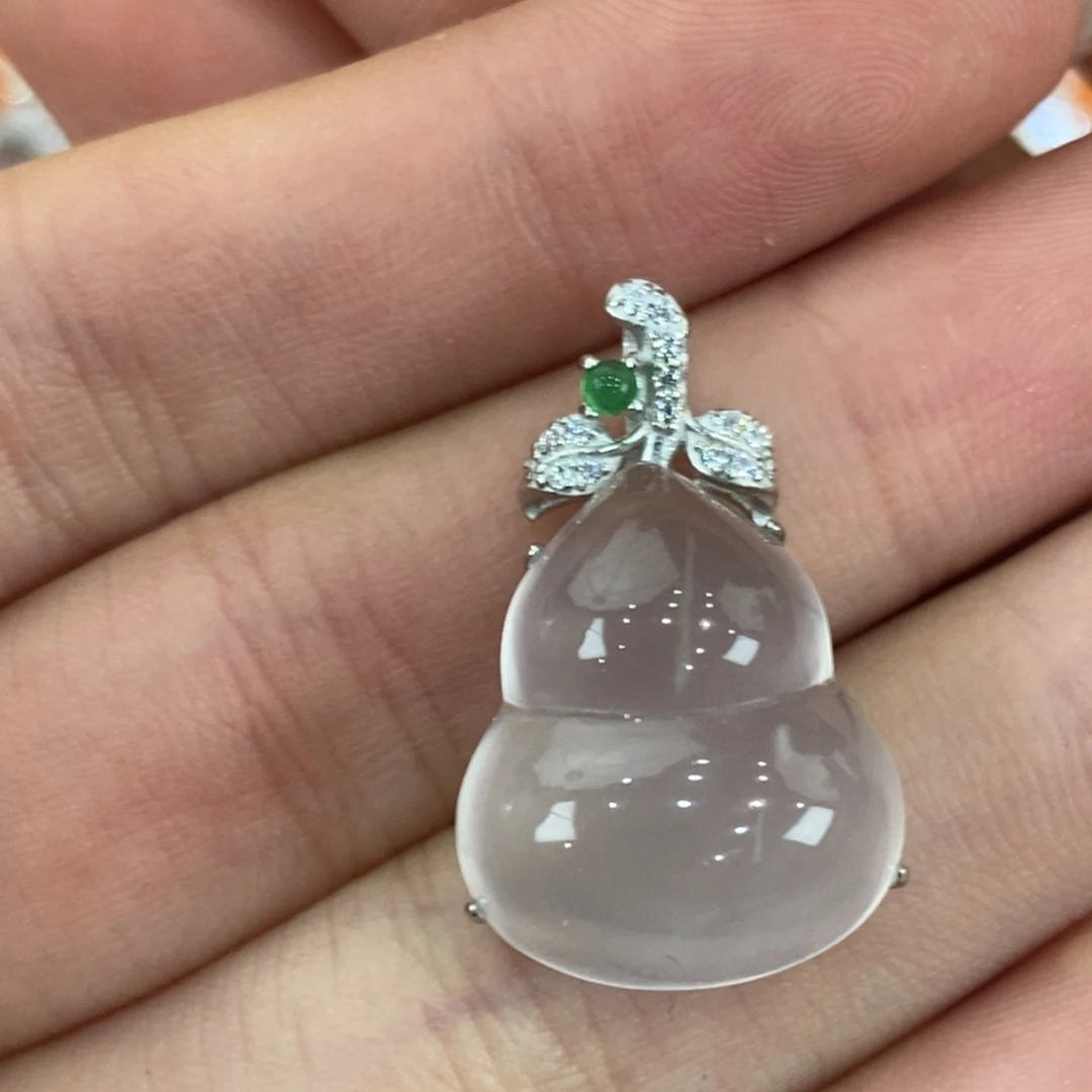 银S925镀金镶嵌吊坠石英质玉
