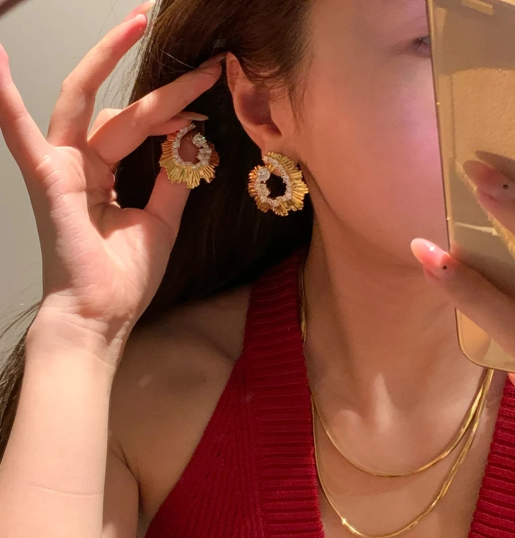 925银耳饰 意大利古董风格厚实夸张莫桑钻耳钉气质氛围感小饰品