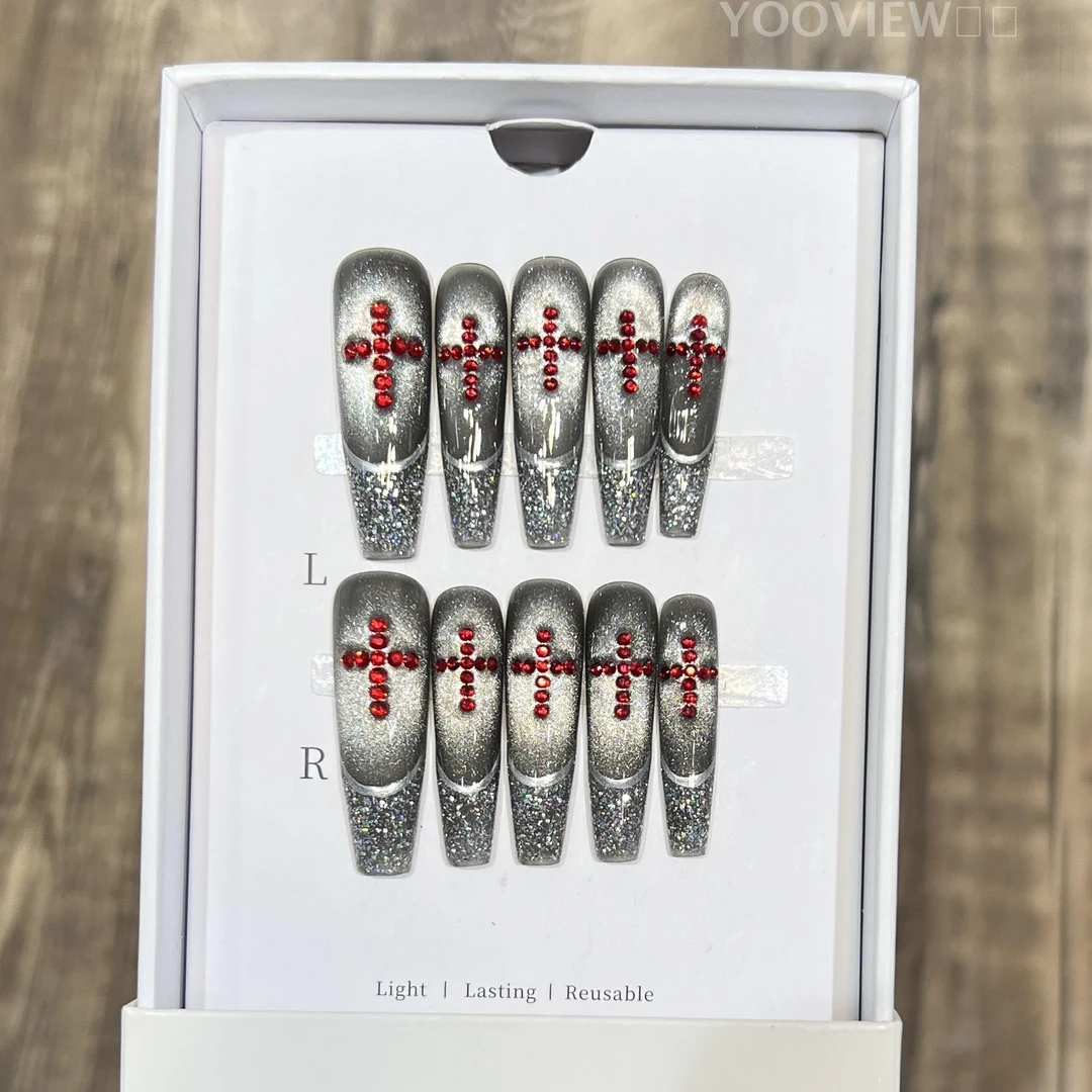 猫眼美甲纯手工穿戴甲高级感暗黑猫眼美甲亮片美甲穿戴甲片