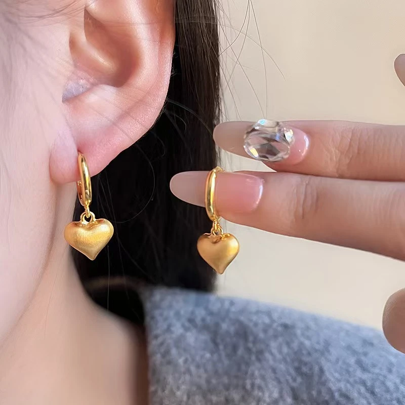 铜合金耳饰耳环耳饰新款精品【磨砂拉丝爱心耳扣】女款百搭饰