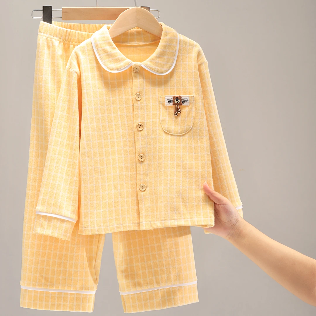 儿童睡衣男童春秋季开衫中大童长袖家居服男孩青少年女童 901580