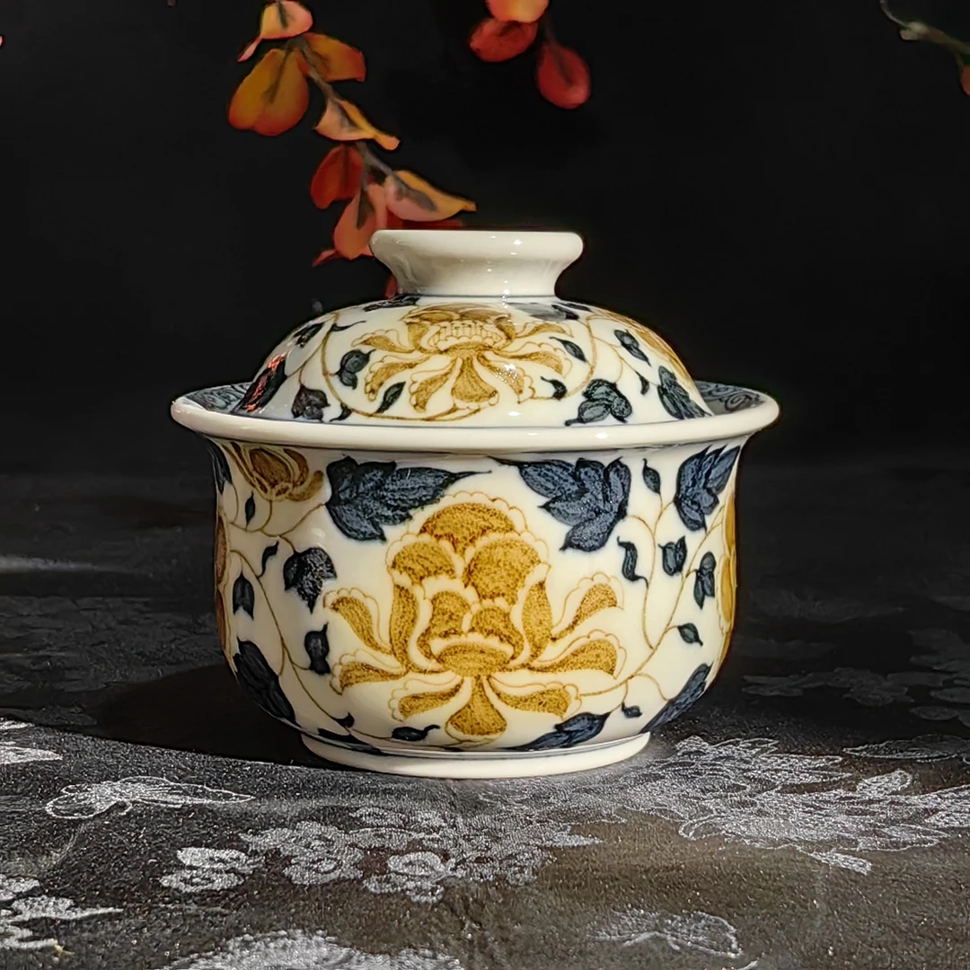 立勤堂 釉里金牡丹布袋盖碗 LQ533