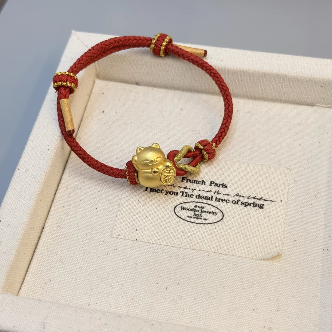 足金999招财猫咪猫爪足金999转运珠手串男女可戴生日礼物