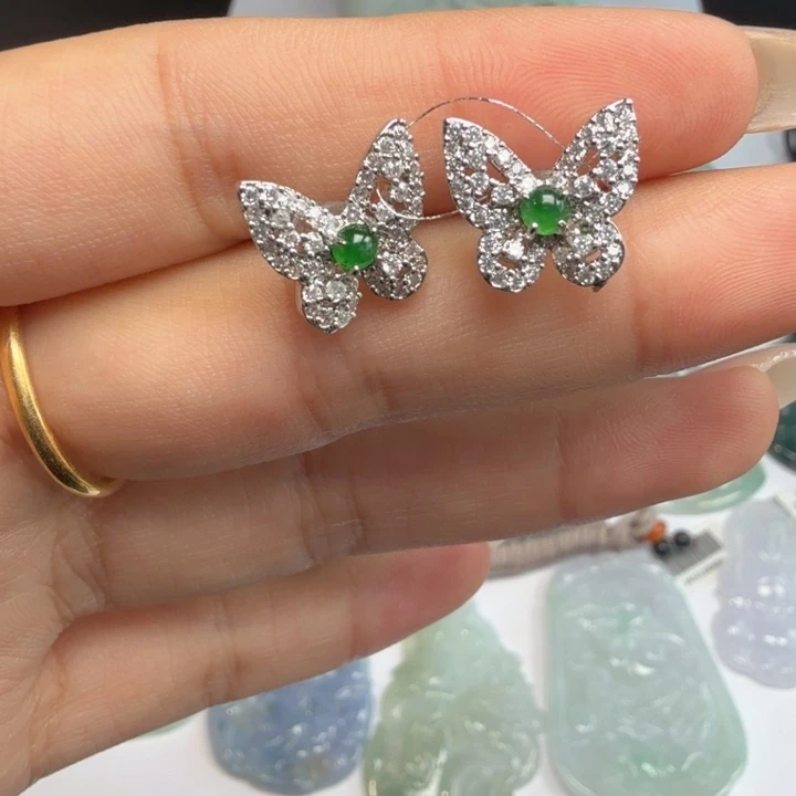 散珠翡翠天然翡翠耳钉