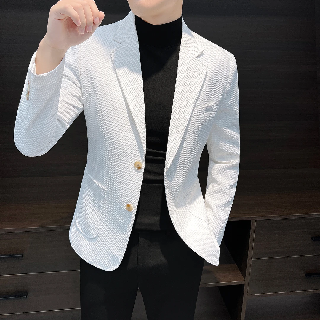 华夫格休闲西装外套男秋季2025新款爆款雅痞英伦男装格子男士西服