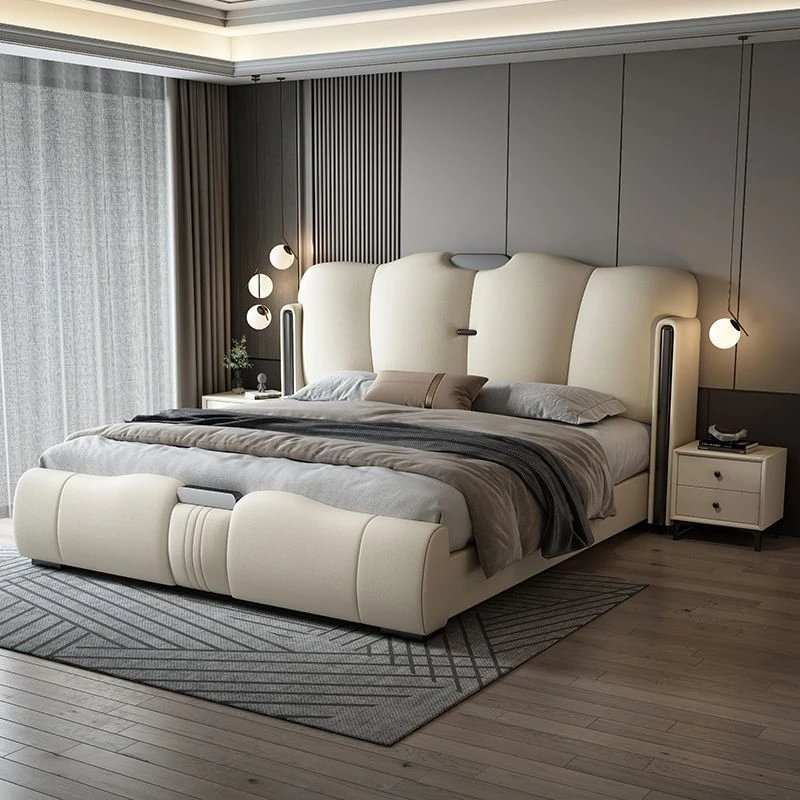 抽纸意式轻奢真皮床1.8米双人床现代简约主卧1.5米储物软包床2米