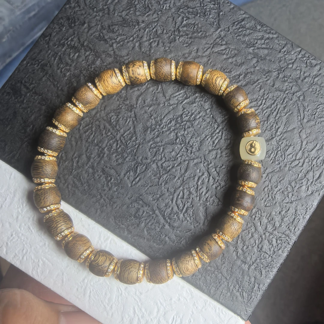 沉香[帝师专属]“福”直切夹金手串-7*8mm-DS0018-多样性发货