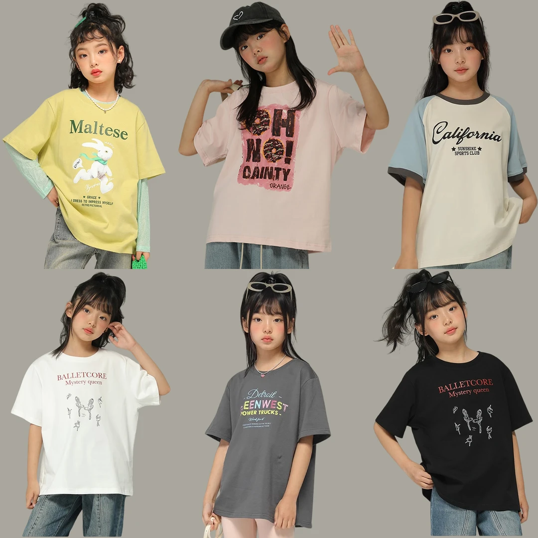 小女森女童宽松短袖130-170洋气休闲夏季中大童圆领半袖