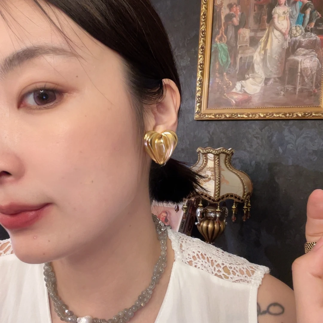 饭***友黄铜925银琉璃耳夹