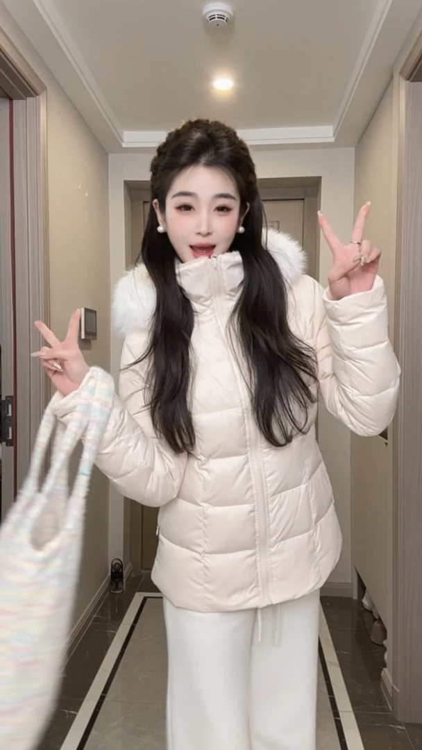 【十一专属】2024新款收腰羽绒服女冬季连帽保暖加厚外套241204