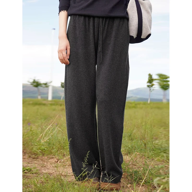 【自在行】云栖橪纯羊绒小开叉裤女 宽松运动春秋极简风针织长裤