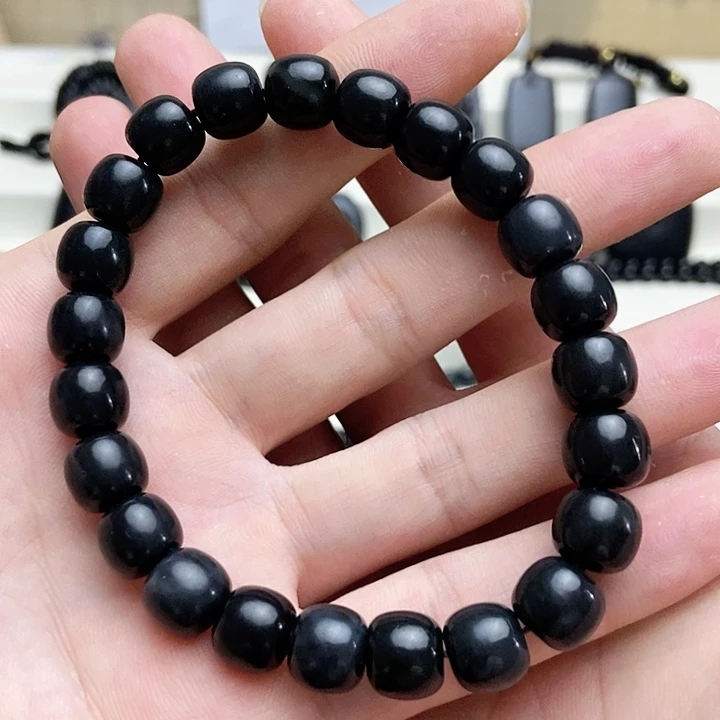 手链未镶嵌和田玉（墨玉）卡10老型手串包容