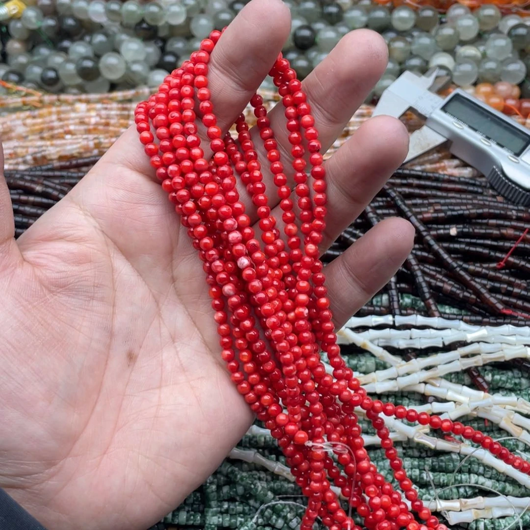 玛瑙/玉髓珠宝半成品未镶嵌一条装4mm牛血红贝壳圆珠