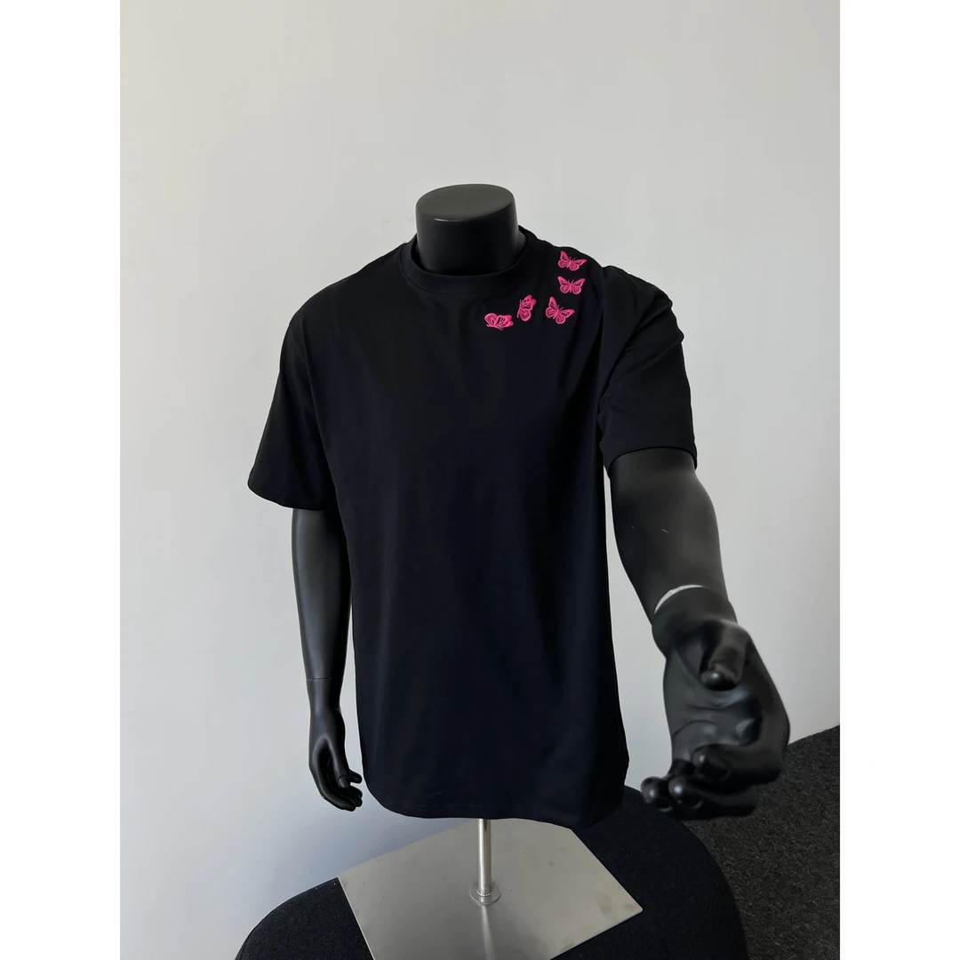 中式国潮刺绣短袖T恤男女同款蝴蝶宽松休闲爆款新款半袖圆领上衣