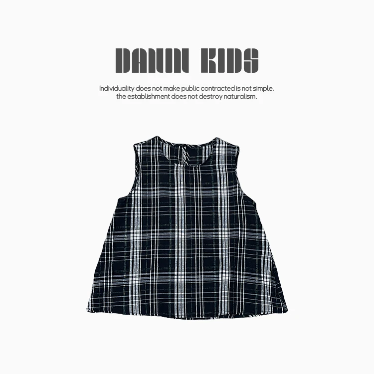 【嗒囜】女童夏装时尚韩版百搭休闲格子上衣儿童薄款无袖背心上衣