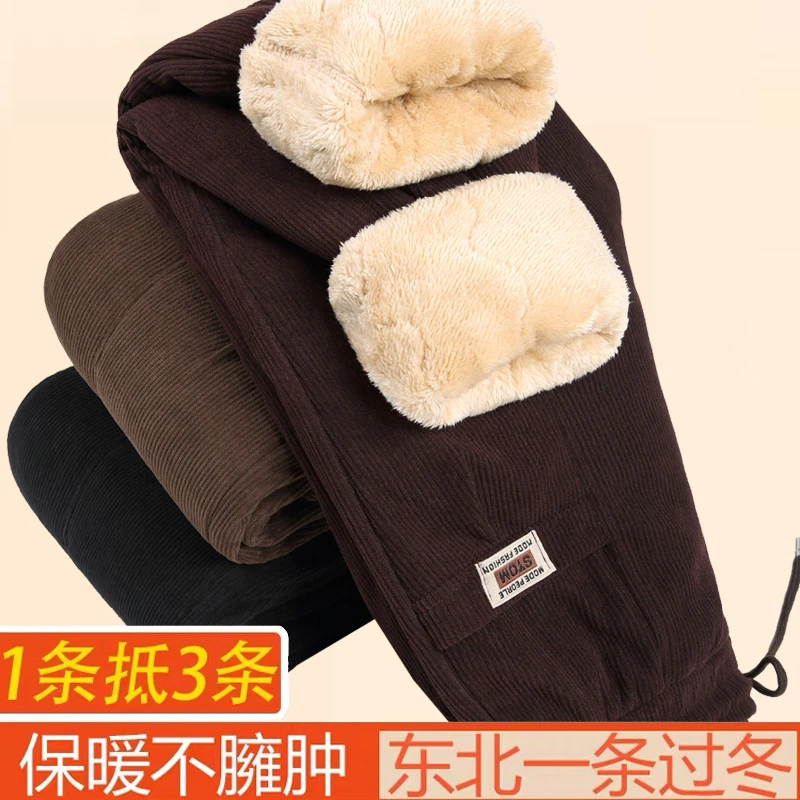 妈妈棉裤加绒加厚中老年女裤灯芯绒保暖棉裤奶奶冬季羊羔绒长裤子