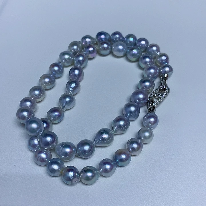 海水珍珠项链银S925镶嵌8-9