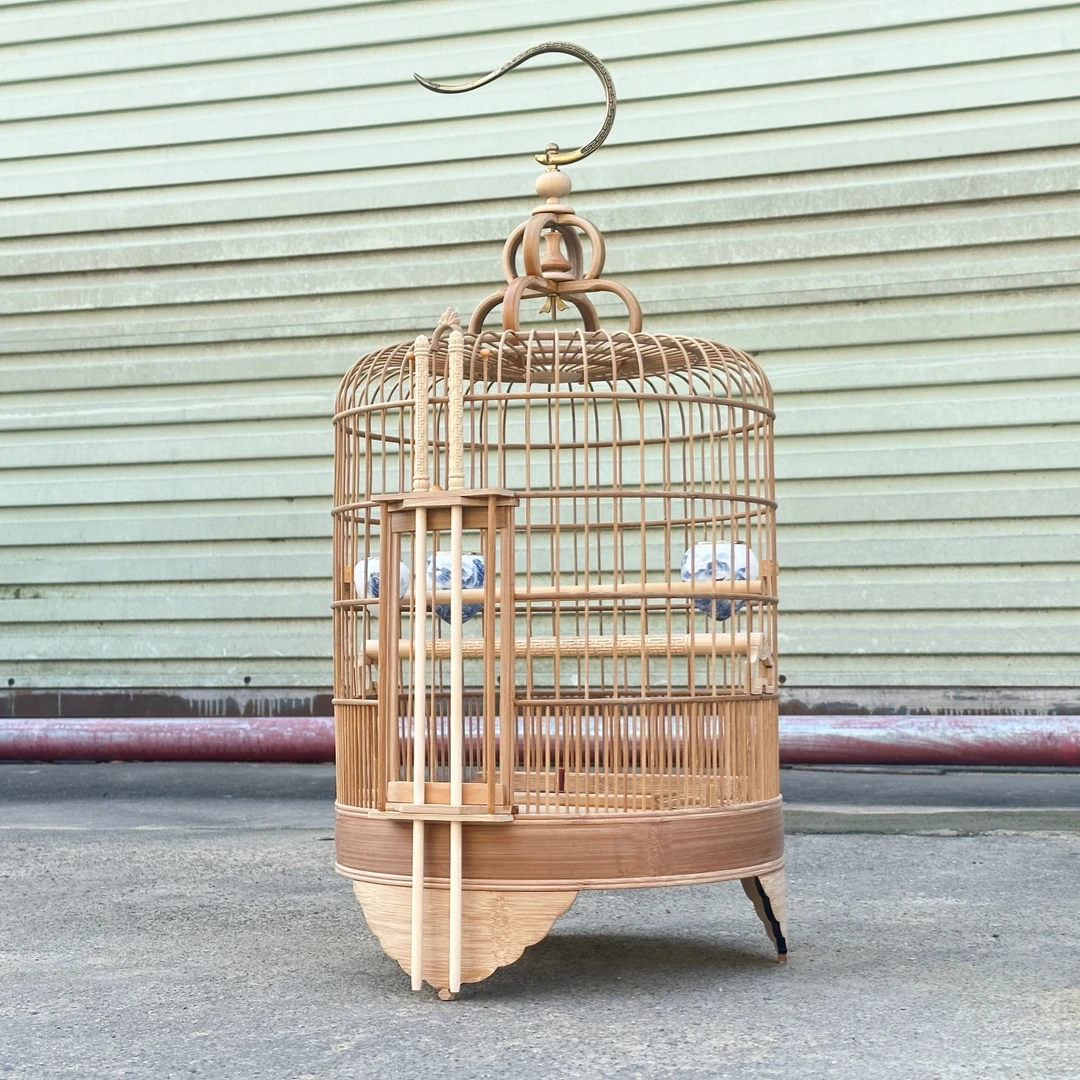 水波脚素笼无漆广式手工画眉鸟笼无漆素笼全套配件广西底大号鸟笼