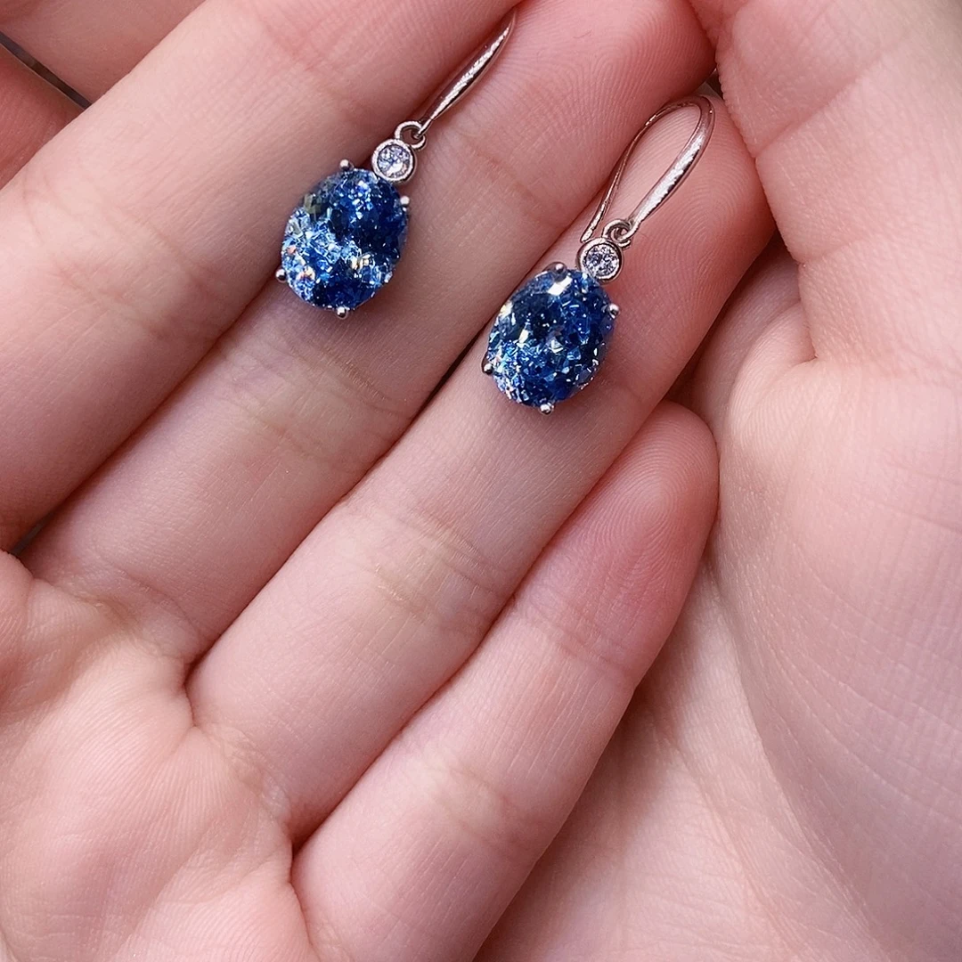 海蓝宝石银S925镶嵌耳坠