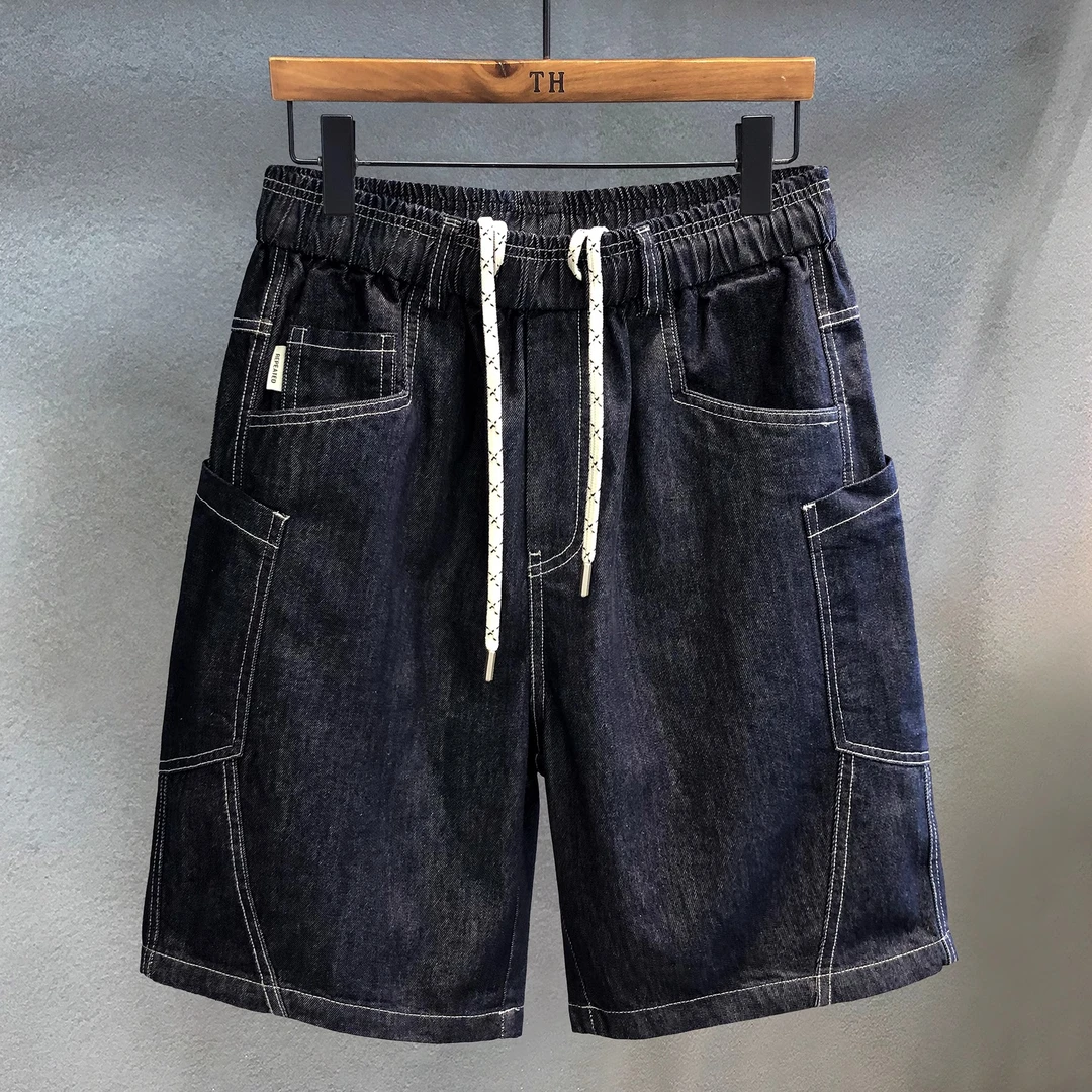 臣吾专柜进口高级靛蓝酵洗休闲牛仔短裤男士2025夏季宽松五分裤子