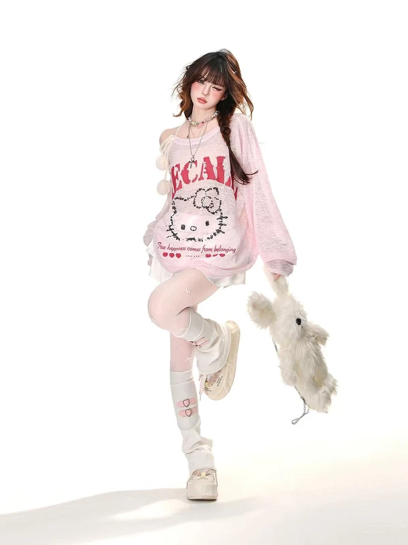 C21-4两色“kitty字母”网纱长袖（瑕疵）