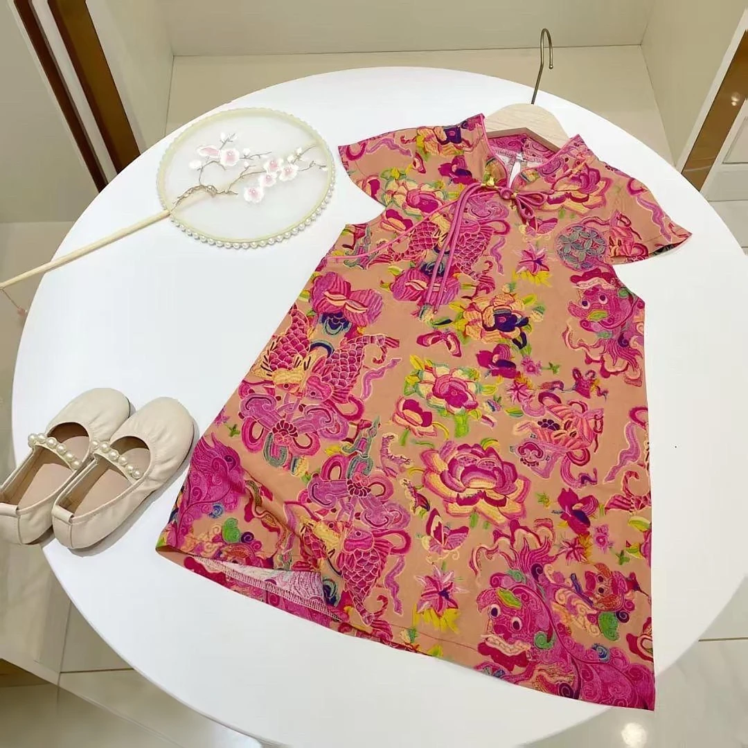 【清仓】儿童旗袍套装套装连衣裙绵绸人造棉国风新中式亲肤凉爽宽松