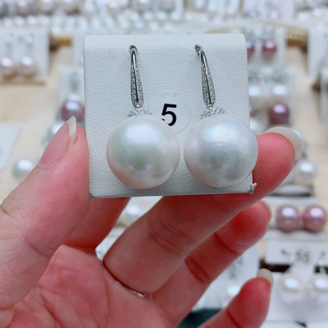 银S925镶嵌耳饰淡水珍珠15.9mm